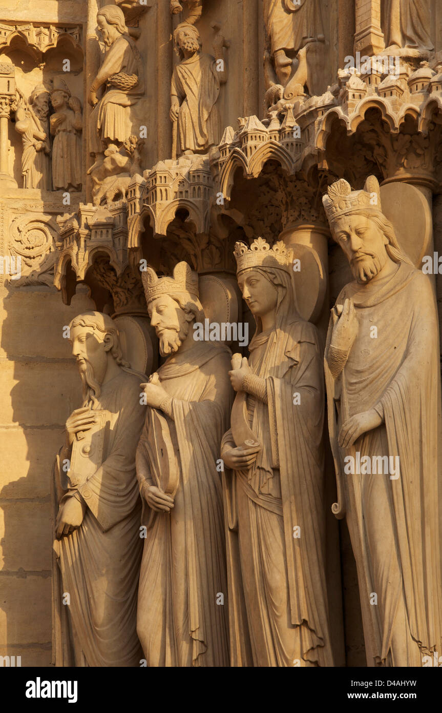 French Gothic. Statues on the West Front of Notre Dame Cathedral. They
