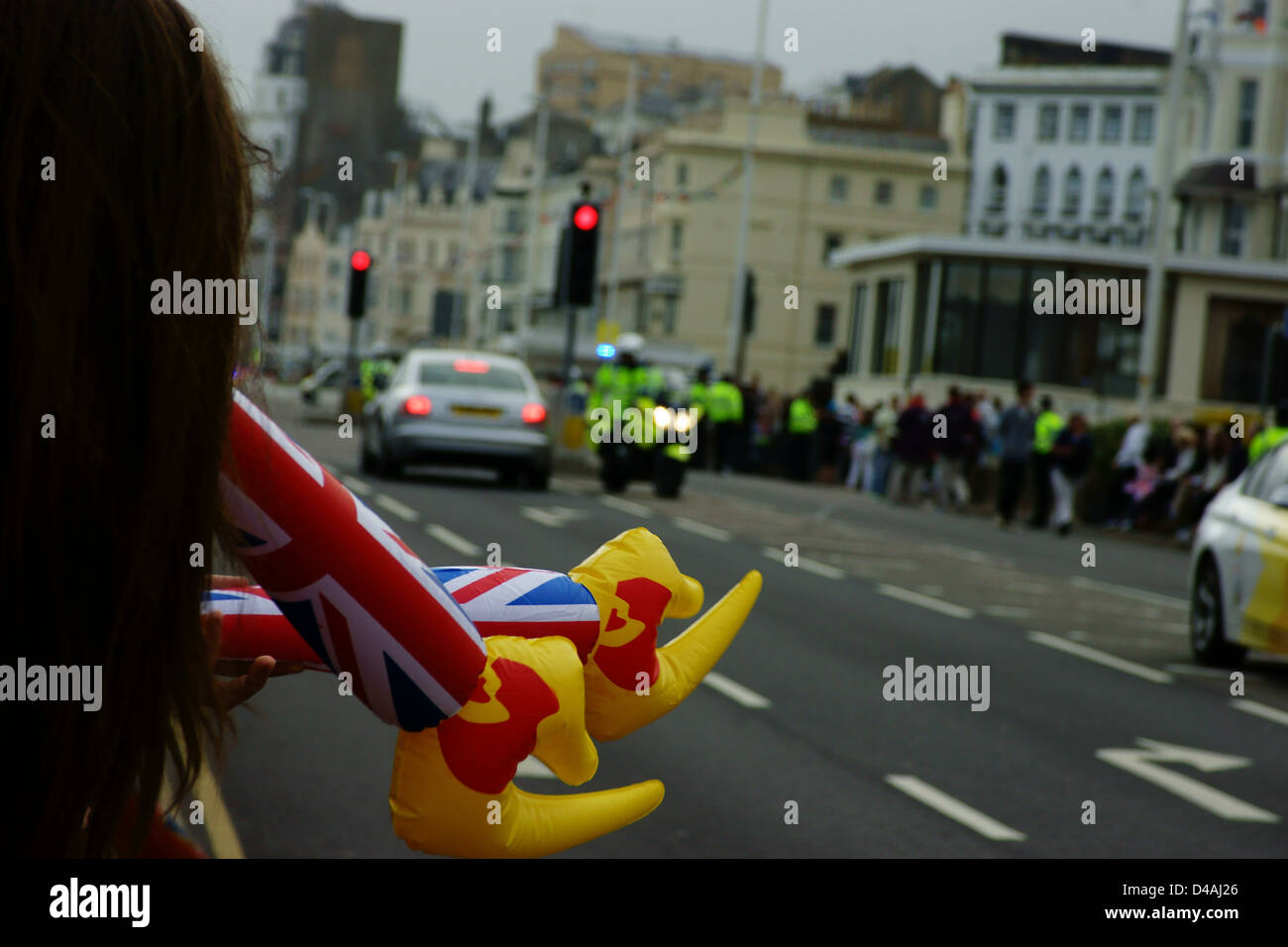 Union jack poilce red light cop car road hastings Stock Photo Alamy