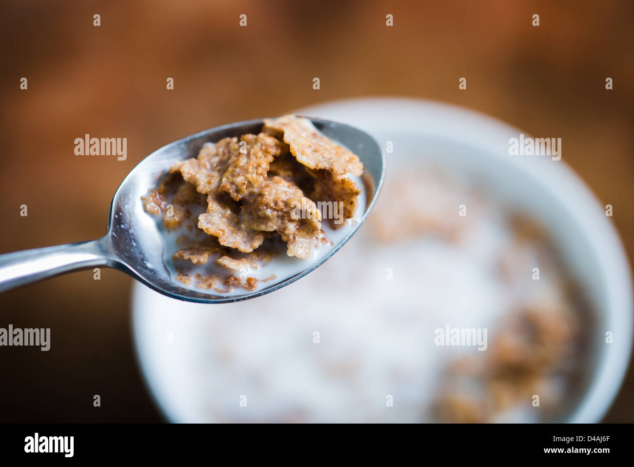 Bran Flakes breakfast cereal with milk Stock Photo Alamy
