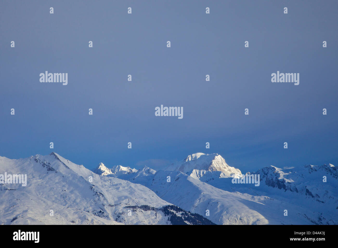 Mont Blanc at dawn from Les Coches, France, Europe Stock Photo