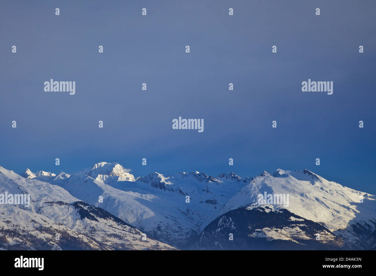 Mont Blanc at dawn from Les Coches, France, Europe Stock Photo