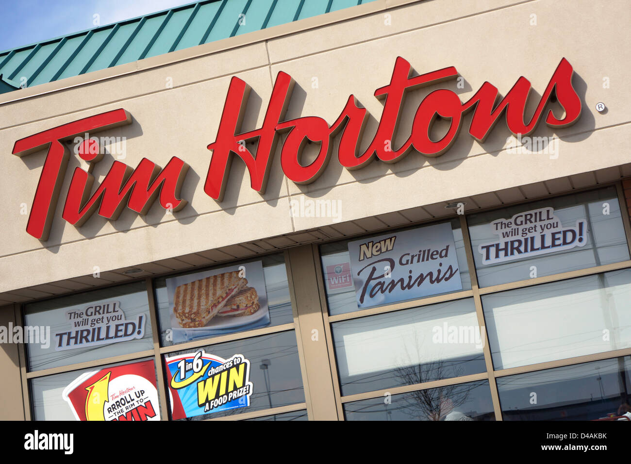 Tim Hortons Logo in Front of One of Their Restaurants in Quebec