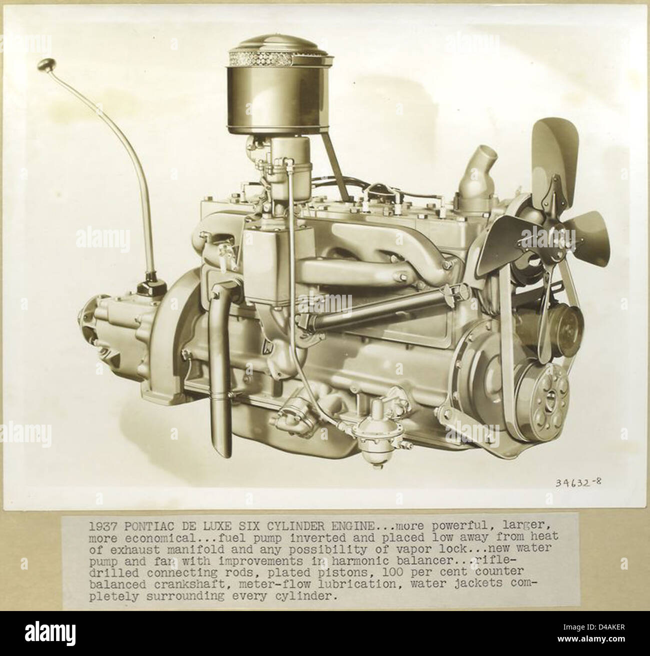 1937 Pontiac De Luxe Six Cylinder Engine. Stock Photo