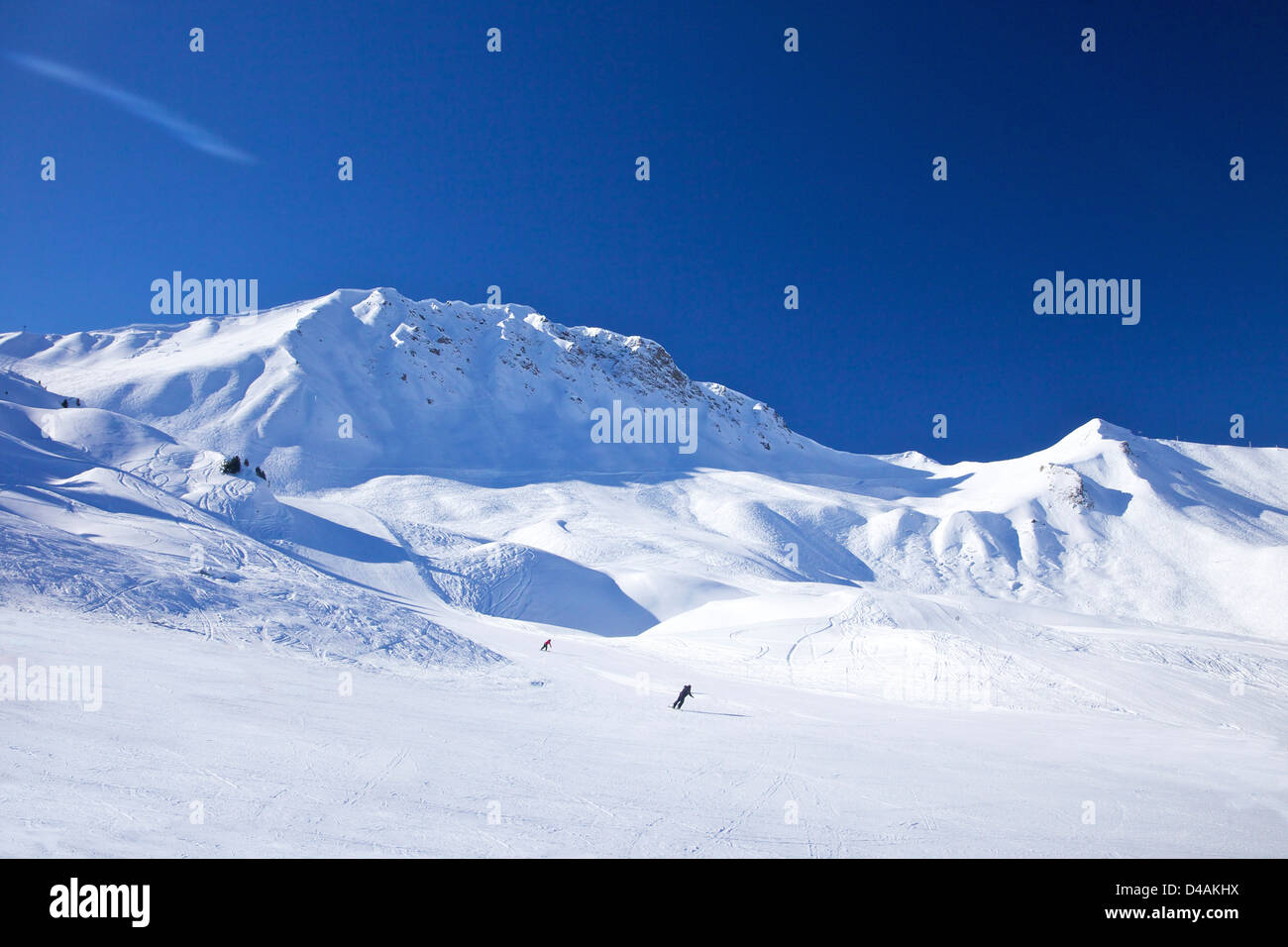 Mountain views from chair-lift early morning in winter, La Plagne, France, Europe Stock Photo