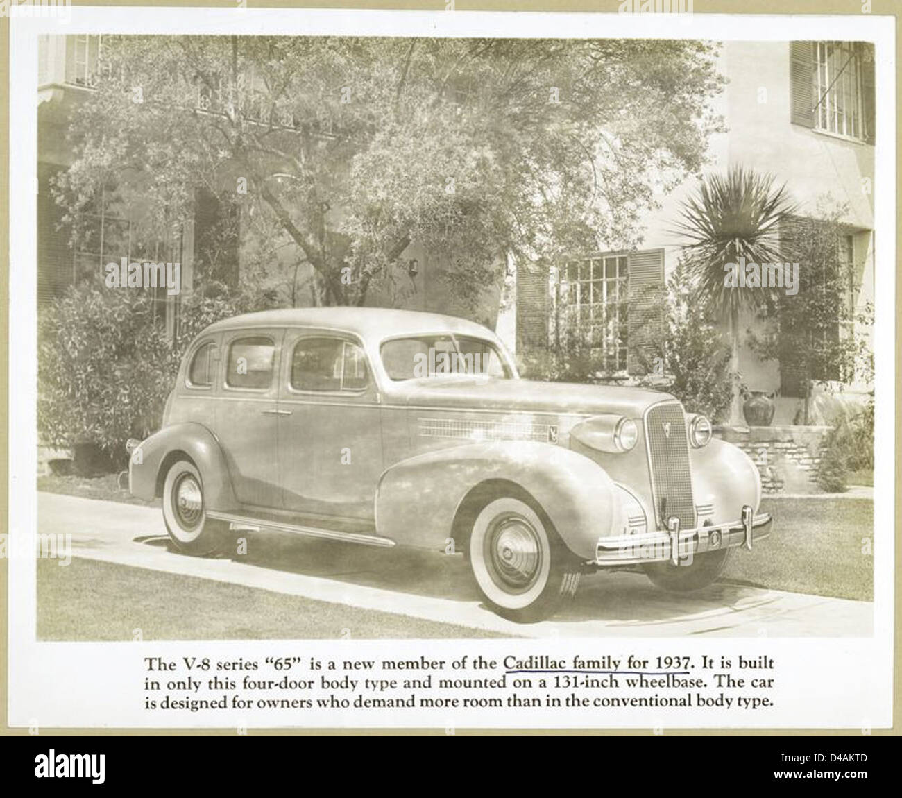 The 1938 Cadillac V-8 Series 65 is part of the New York Public Library's collection, showcasing this new model's features as a member of Cadillac's V-8 family. Stock Photo