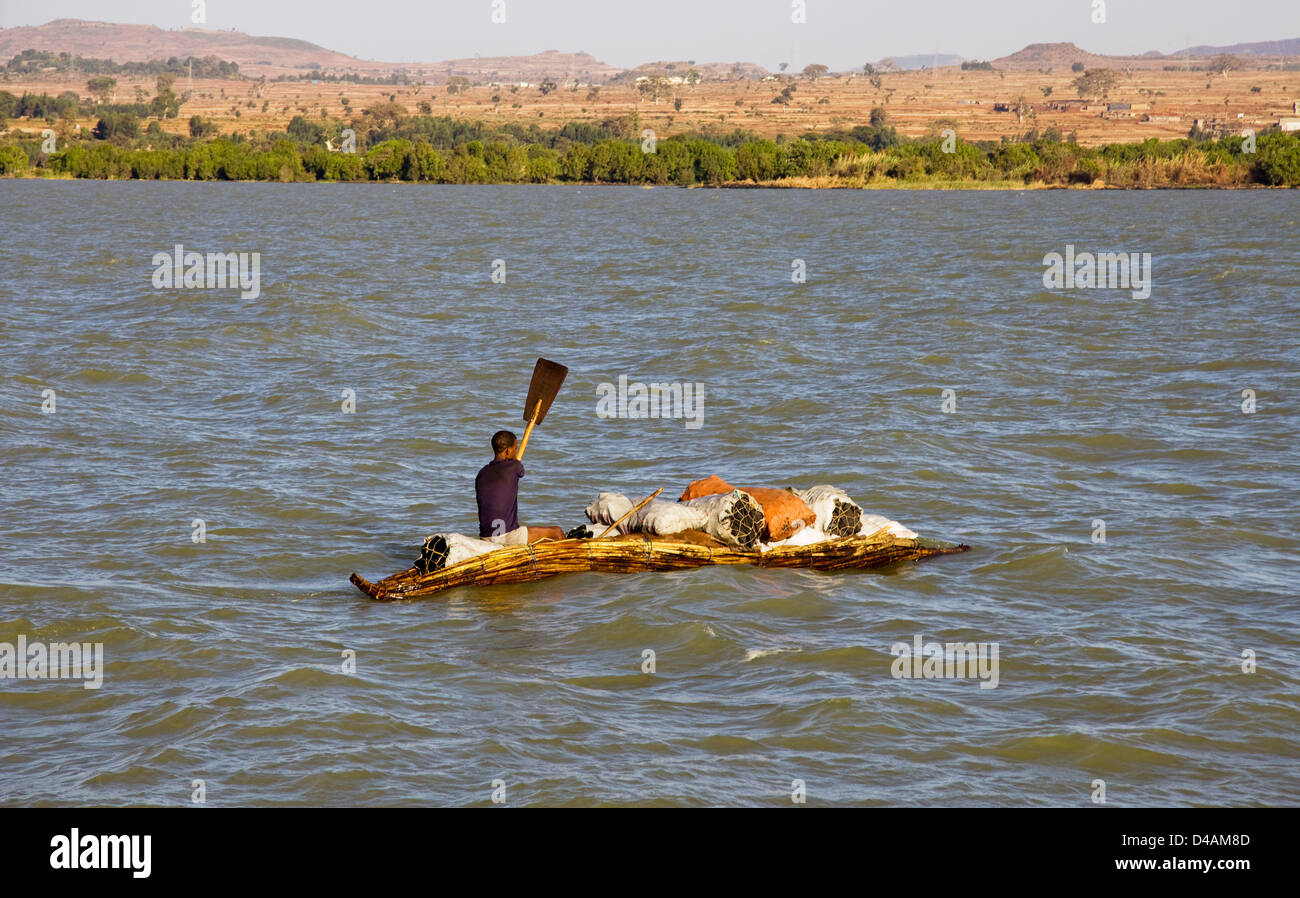Papyrus Boat on Lake Tana, Lake Tana, Ethiopia Stock Photo