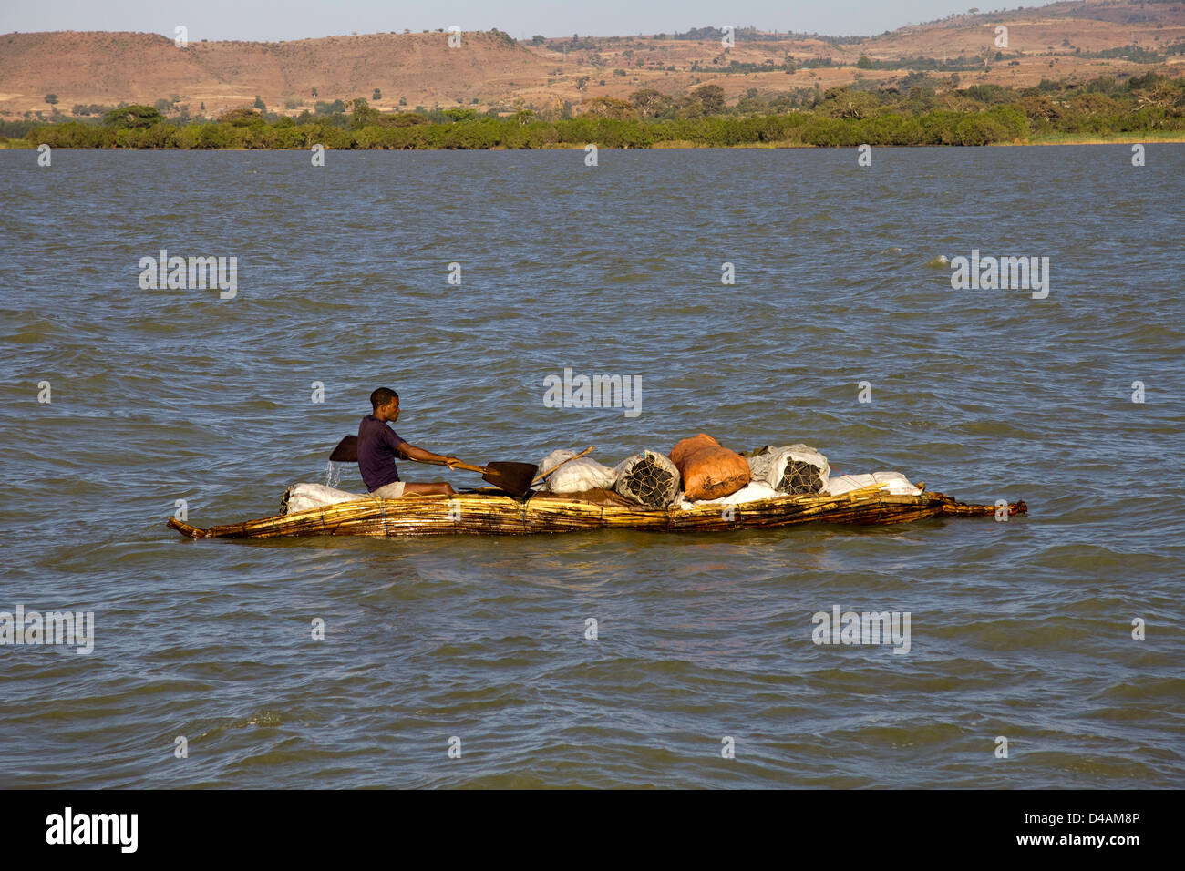 Papyrus Boat on Lake Tana, Lake Tana, Ethiopia Stock Photo