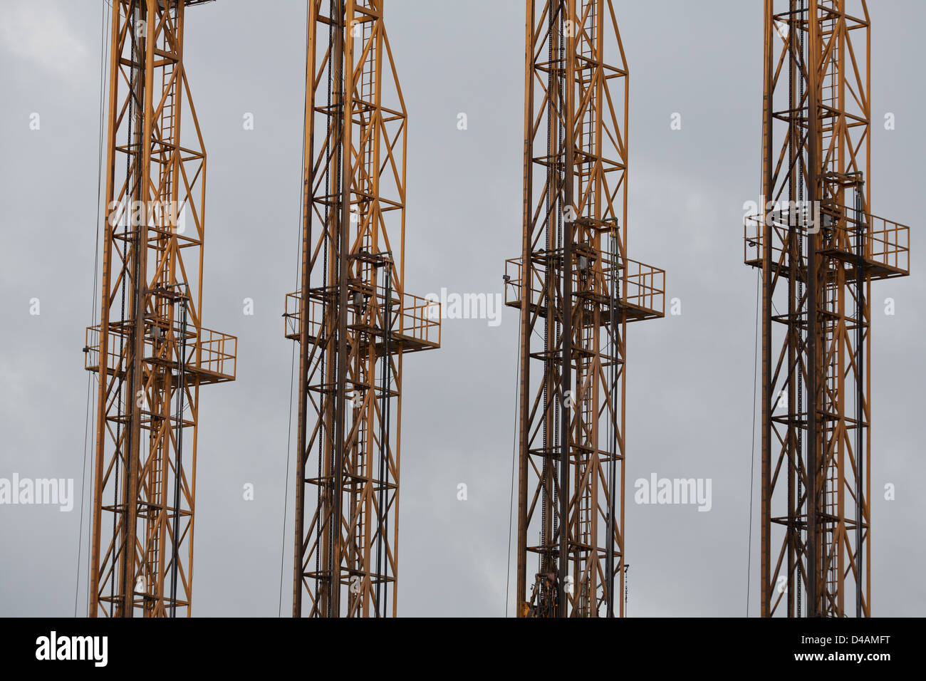 Drill towers on a floating drill rig in Lago Gatun, Panama canal, Republic of Panama. Stock Photo