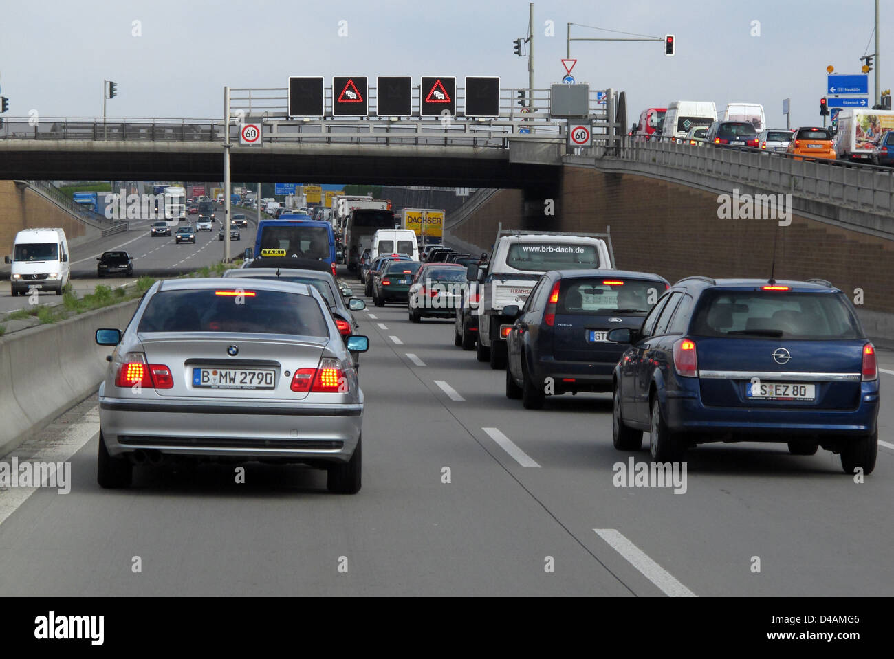 Berlin, Germany, a traffic jam on the motorway A 113 Stock Photo