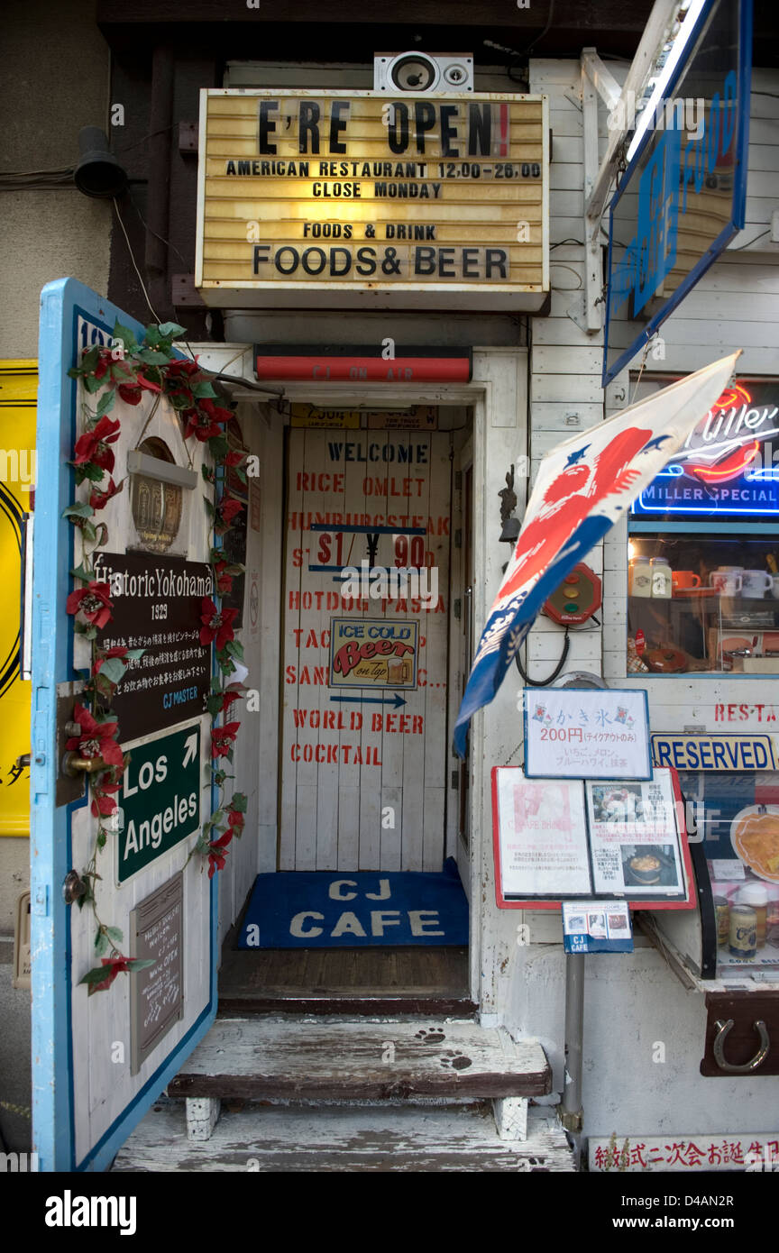 Funky little restaurant with a distinctly American theme and decor in Yokohama, Japan. Stock Photo