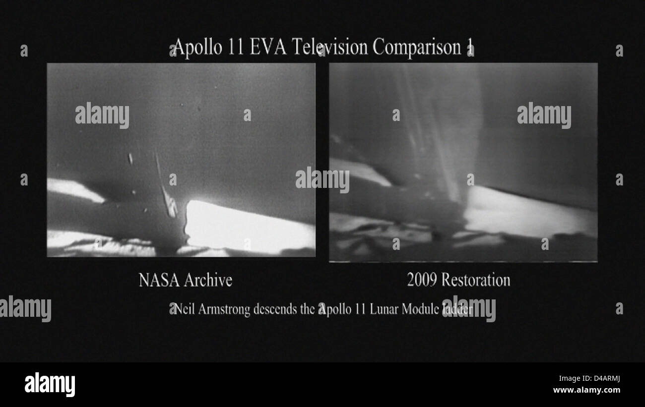 Apollo 11 Video Restoration - Armstrong's First Step Stock Photo