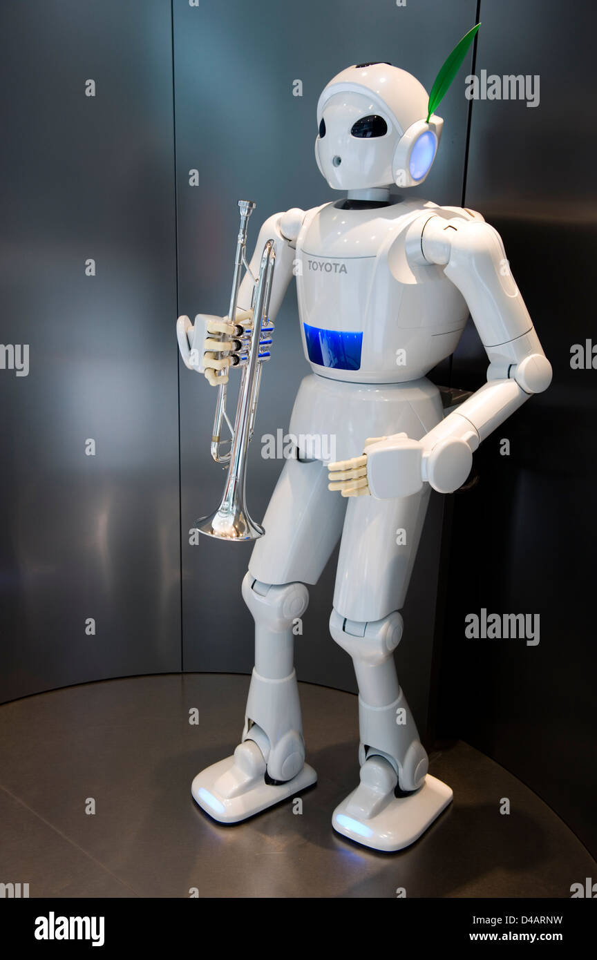 white, humanoid, trumpet-playing "Toyota Robot" on the Toyota Kaikan Visitor's Center in Toyota City, Japan Stock Photo - Alamy