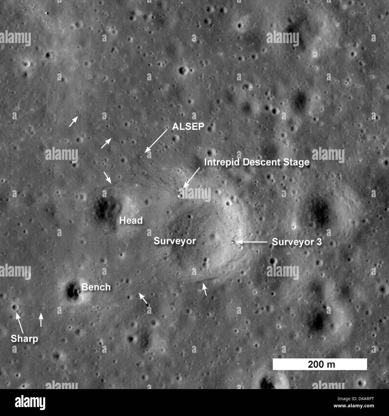 Incredibly Detailed Images of Apollo 12 Landing Site Stock Photo