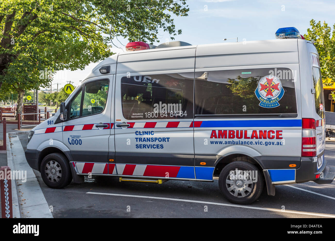 Emergency ambulance service vehicle in Sunbury, Victoria, Australia Stock Photo