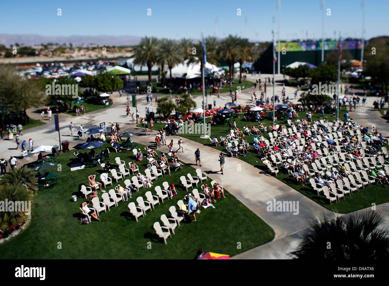 Indian Wells, California. 10th March 2013. General view of fans watching a big screen of stadium court during the BNP Paribas Open at Indian Wells Tennis Garden in Indian Wells CA. Credit:  Cal Sport Media / Alamy Live News Stock Photo