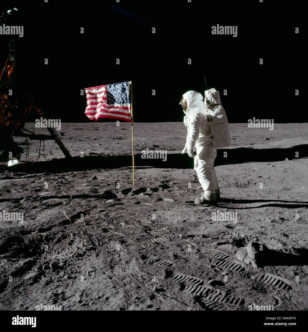 Buzz Aldrin salutes the U.S. Flag Stock Photo
