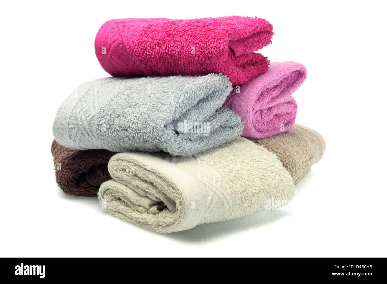 Folded Colorful Face Towels on White background Stock Photo
