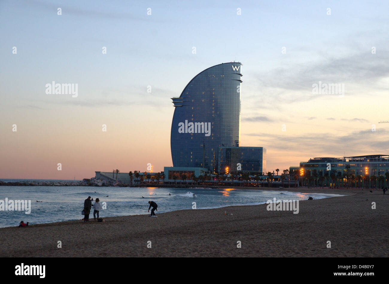 Ambient On The Barcelona Beach At Night People Watching The