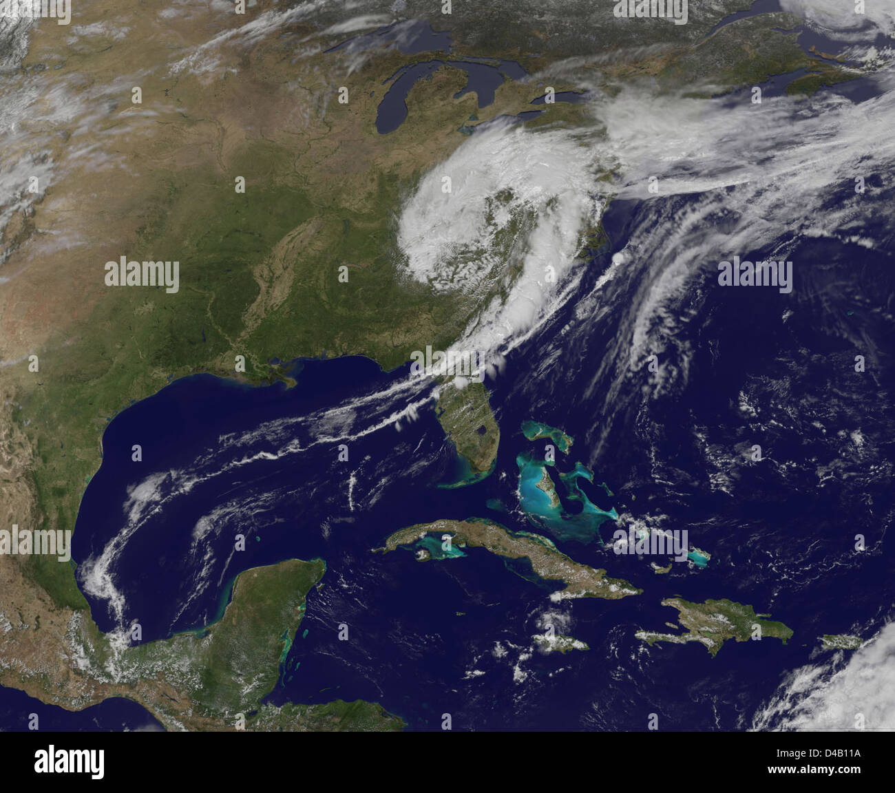 GOES-13 Satellite Sees a 'Giant Apostrophe' from Strong Eastern U.S. Low Pressure Stock Photo