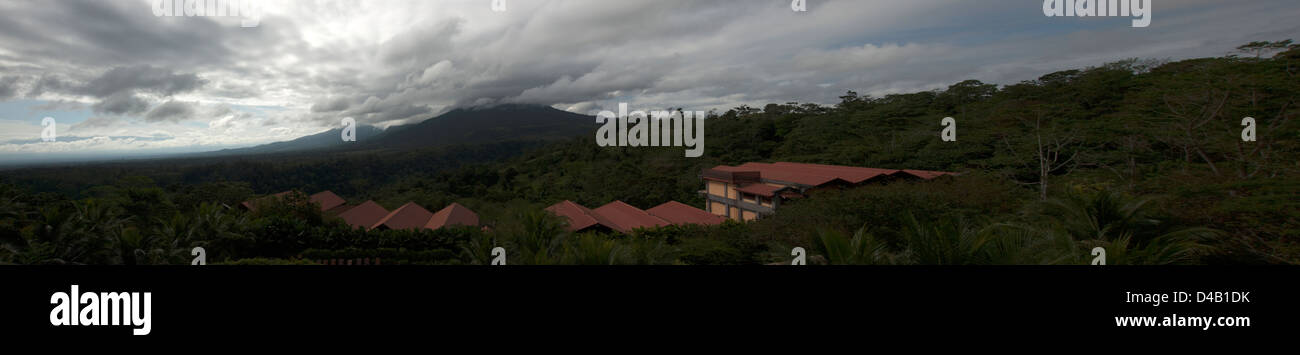 The Arenal Volcano ,overlooking resort hotel ,Costa Rica Stock Photo