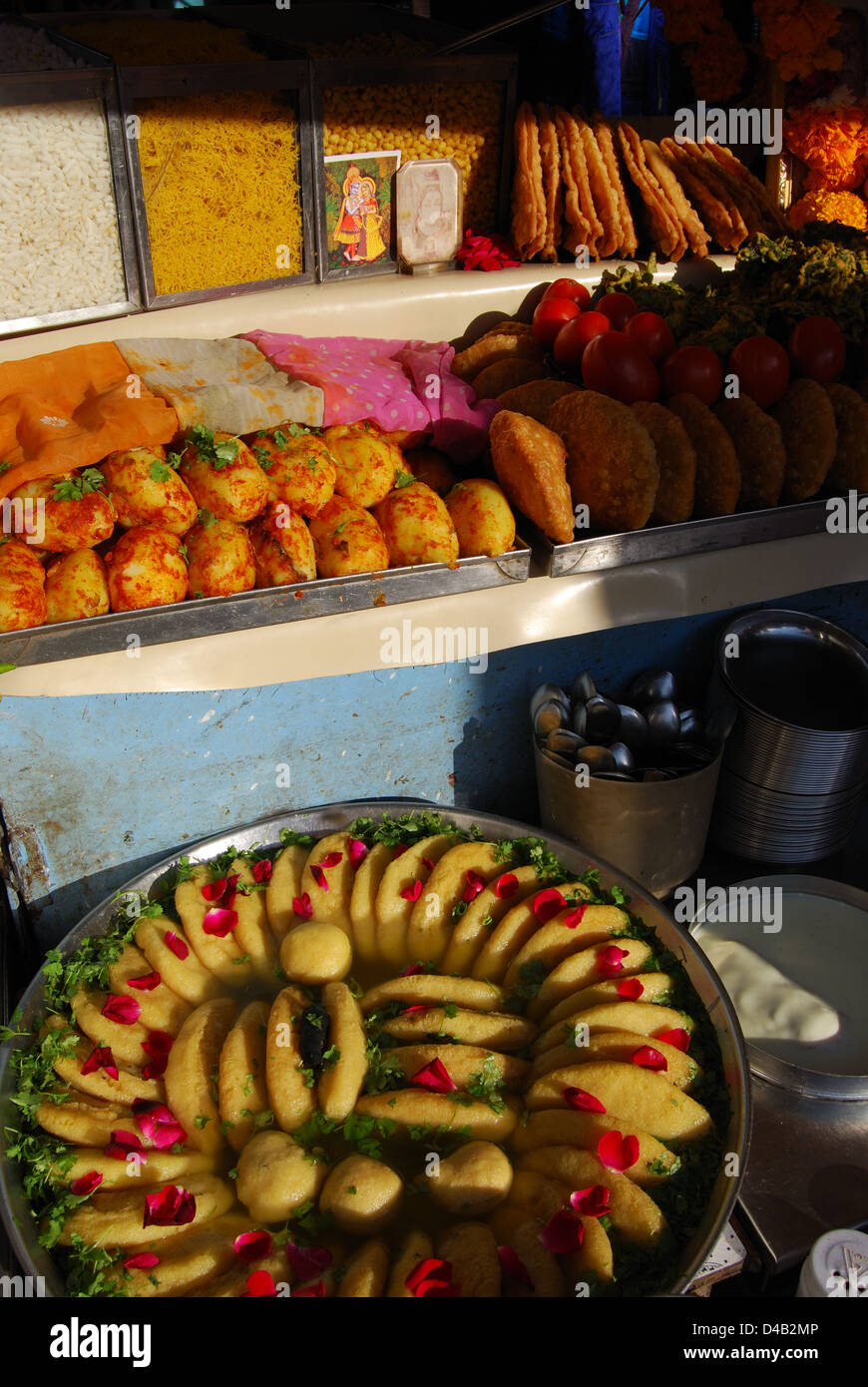 Chaat stall on the streets of Rajasthan. Stock Photo