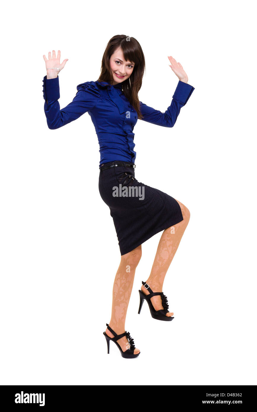 Business woman jumping with happiness Stock Photo