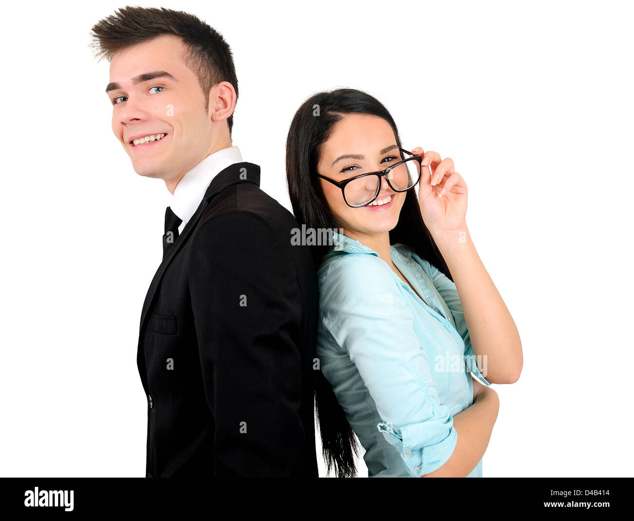 Isolated young business couple standing Stock Photo