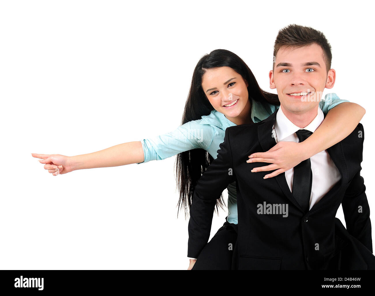 Isolated young business couple pointing Stock Photo