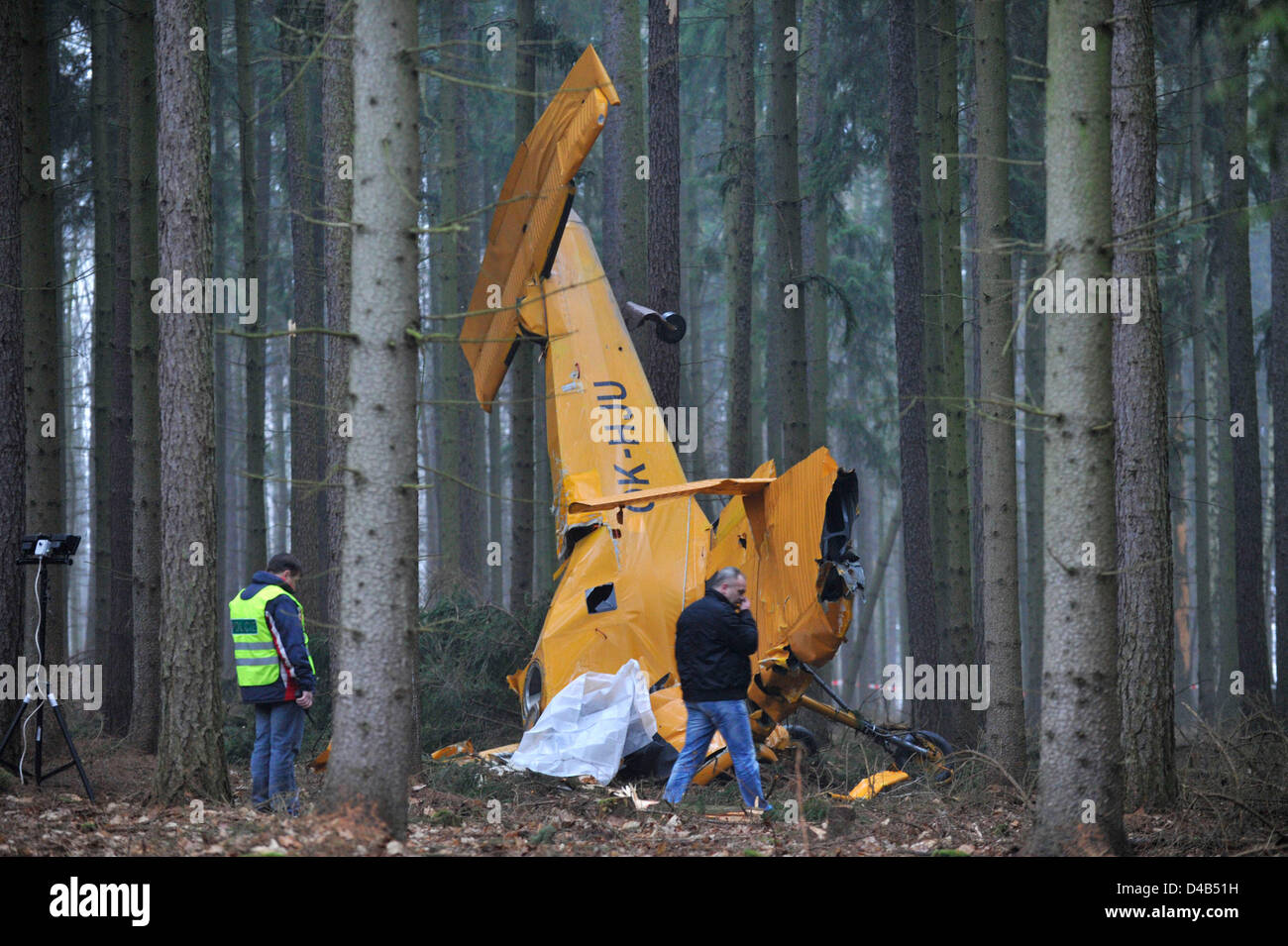 Srbce, Czech Republic. 9th March 2013. Crop duster airplane Z37-A Cmelak  crashed into woods close to village of Srbce in Chrudim region (120 kms east from Prague), Czech Republic on March 9, 2013. 55 years old pilot died in accident. (CTK Photo/David Tanecek/Alamy Live News) Stock Photo