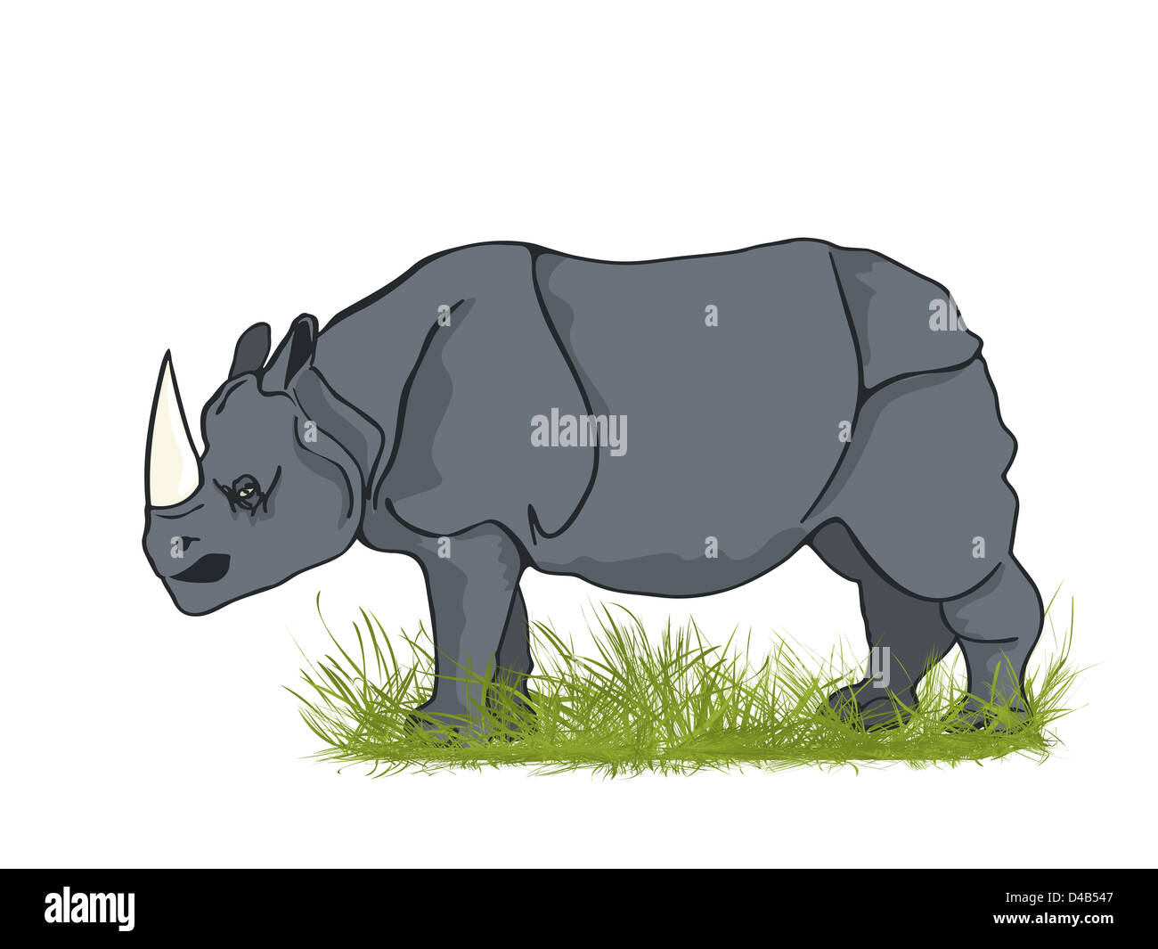 Large rhinoceros bull in the grass, cartoon art Stock Photo