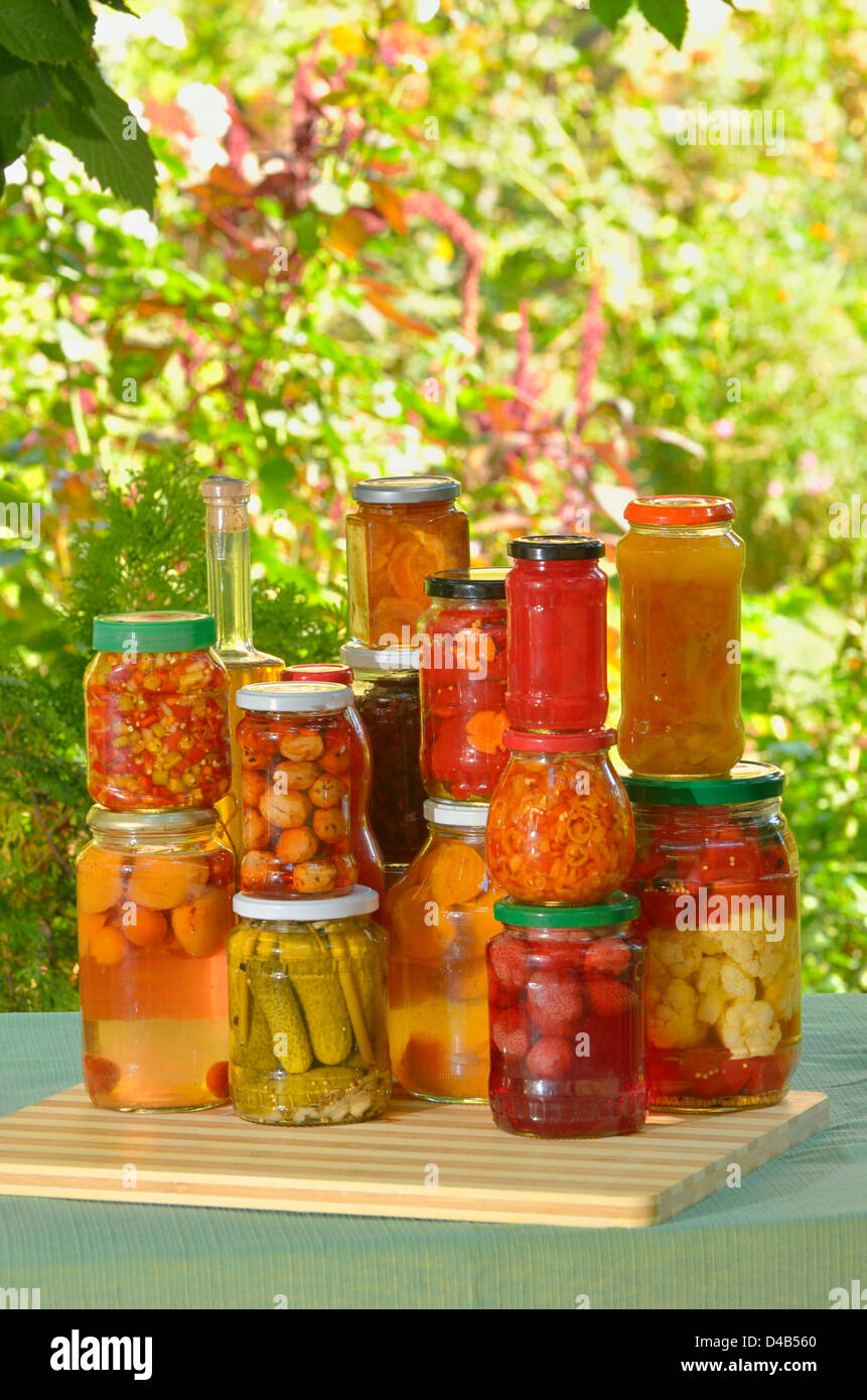autumn preserves - vegetables in jars Stock Photo
