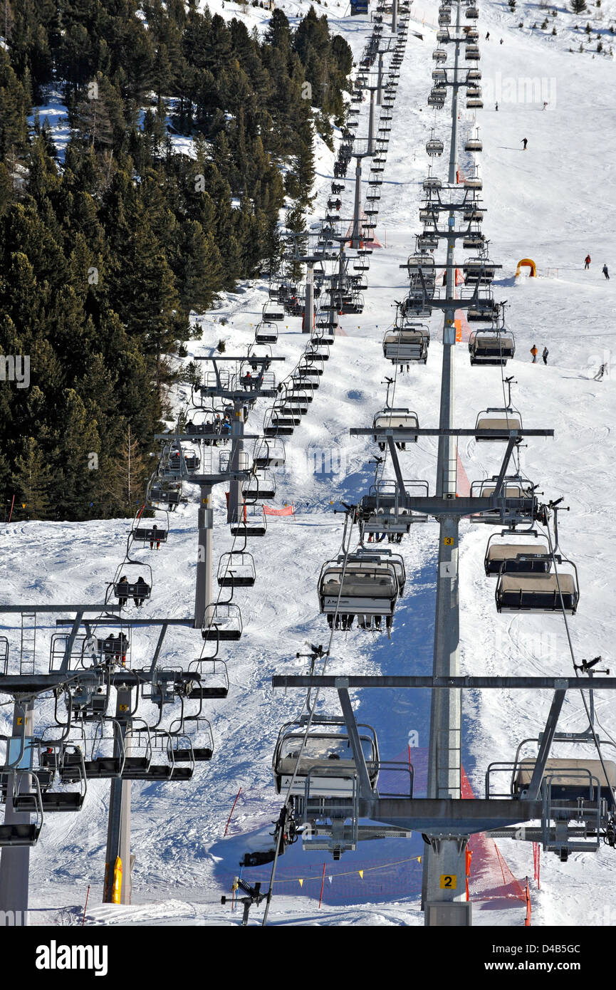 Chair lifts in winter, Bormio, Italian Alps Stock Photo