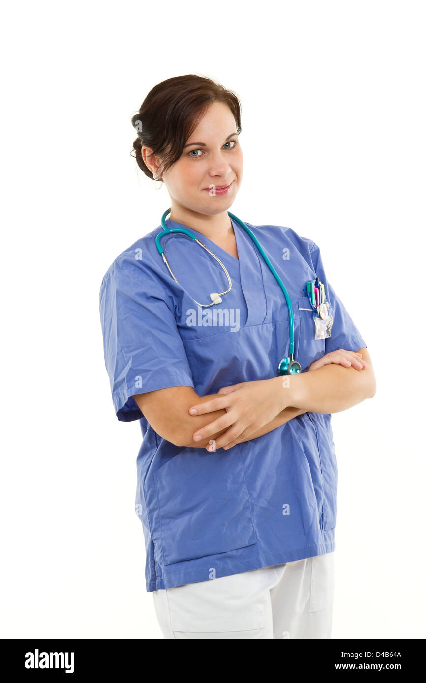 Female doctor standing with arms crossed and smiling Stock Photo - Alamy