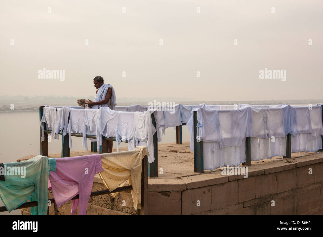 washing hanging out to dry, Varanasi, India Stock Photo