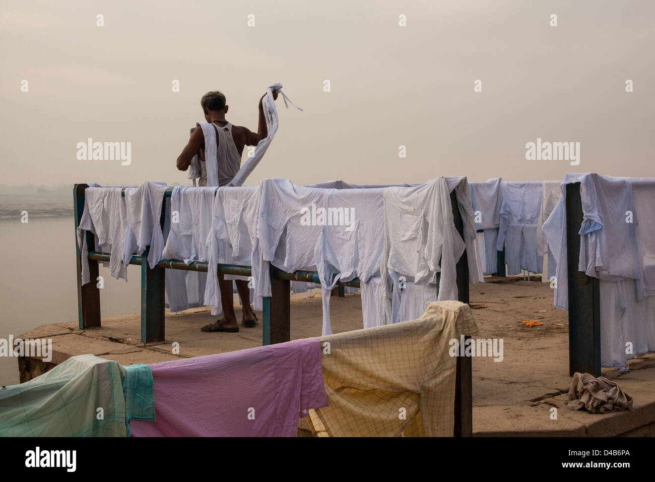 washing hanging out to dry, Varanasi, India Stock Photo