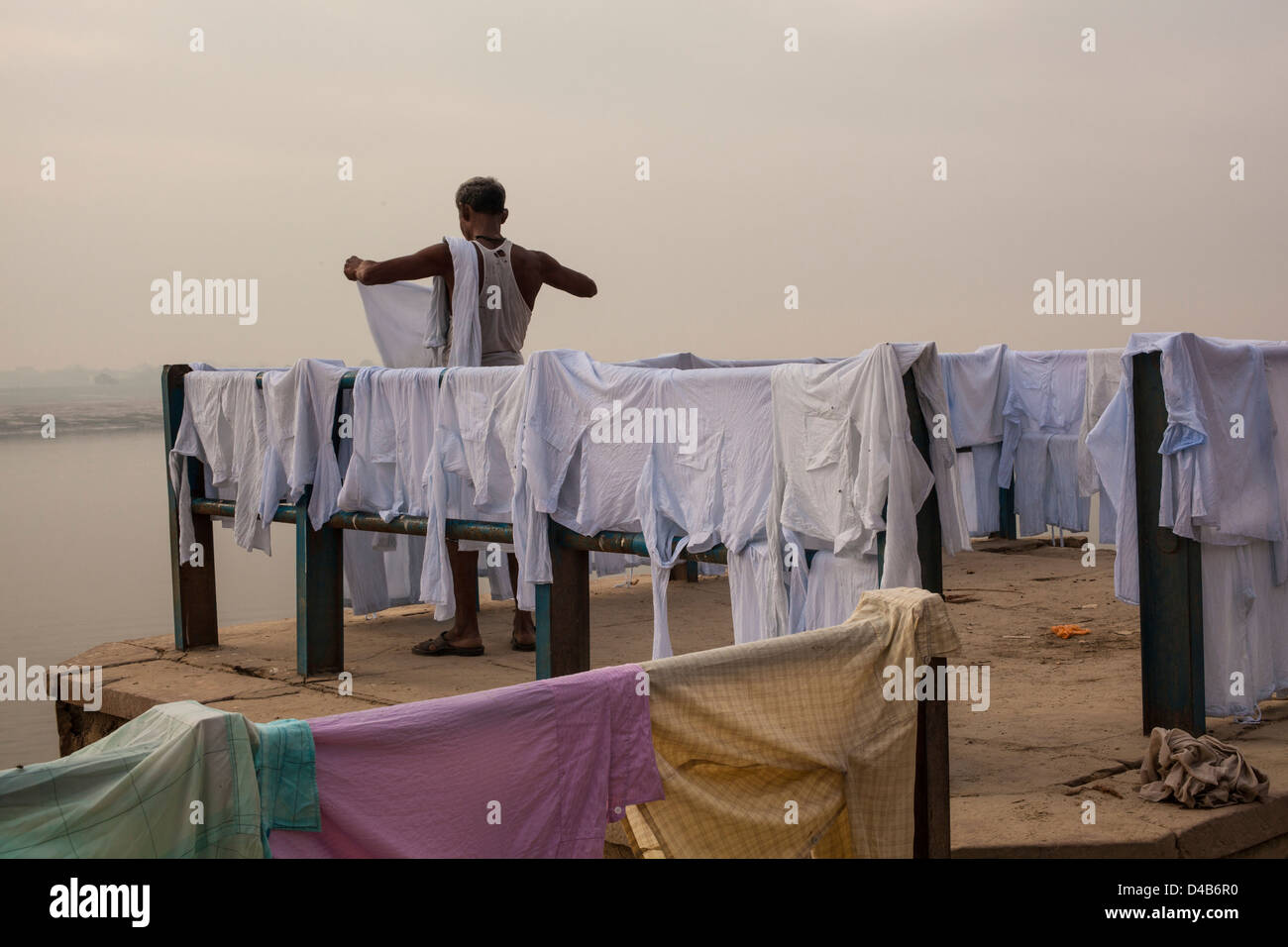 washing hanging out to dry, Varanasi, India Stock Photo