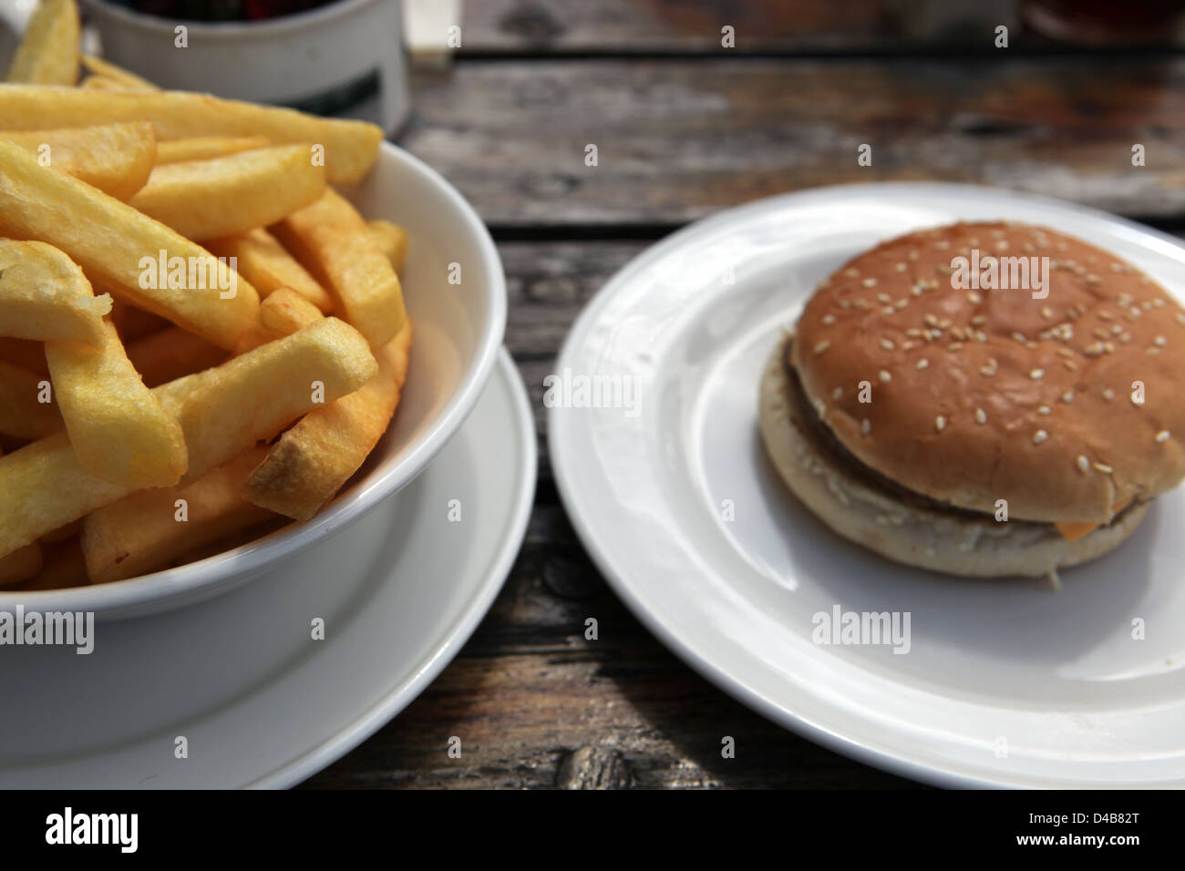 Junk food burger and chips Stock Photo Alamy