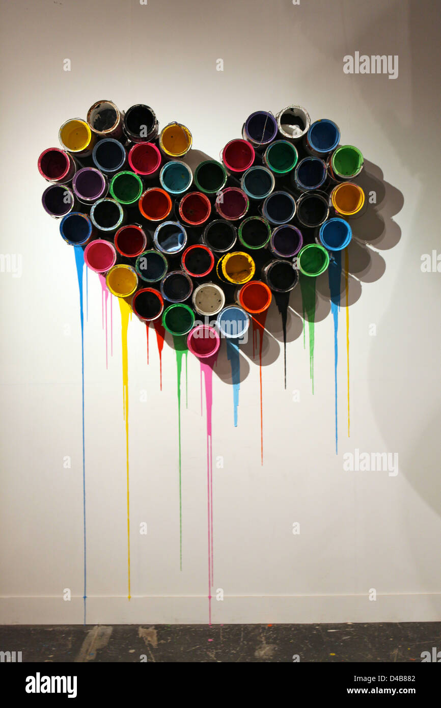 Artwork in Mr Brainwash’s first UK solo show at The Old Sorting Office in London Stock Photo