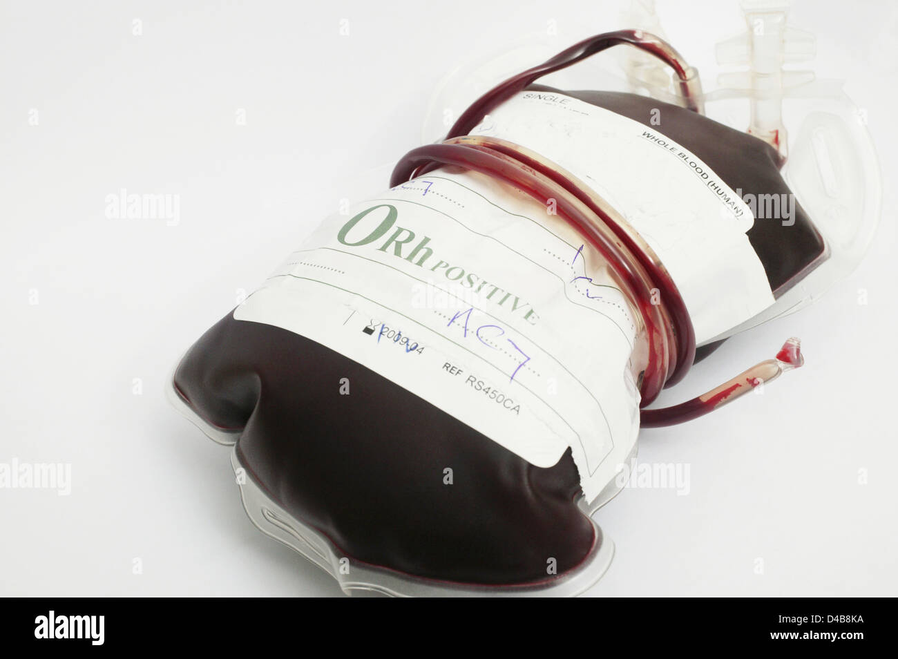 Blood bag containing type o positive blood hires stock photography and