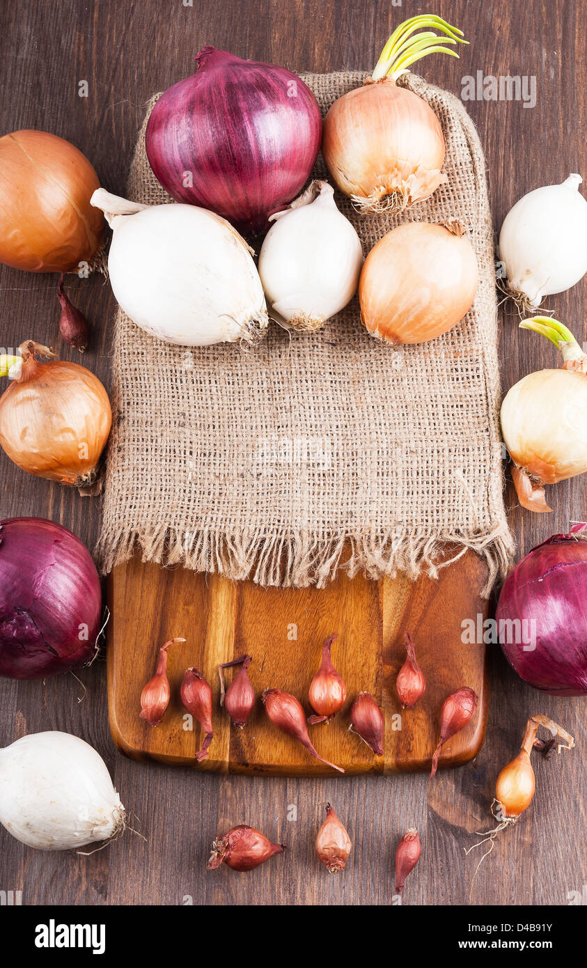 Different varieties of onions Stock Photo