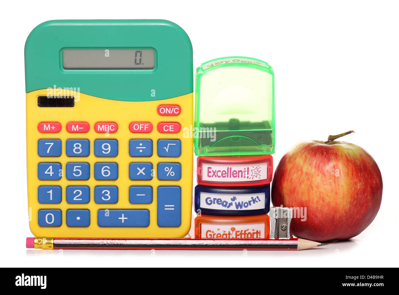 calculator apple and stamps studio cutout Stock Photo Alamy