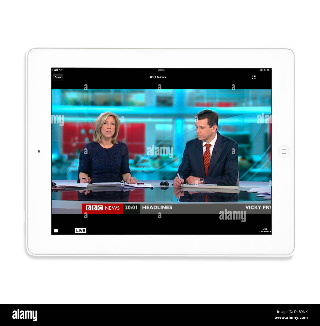 Watching the BBC News channel via the iPlayer on an Apple iPad Stock Photo