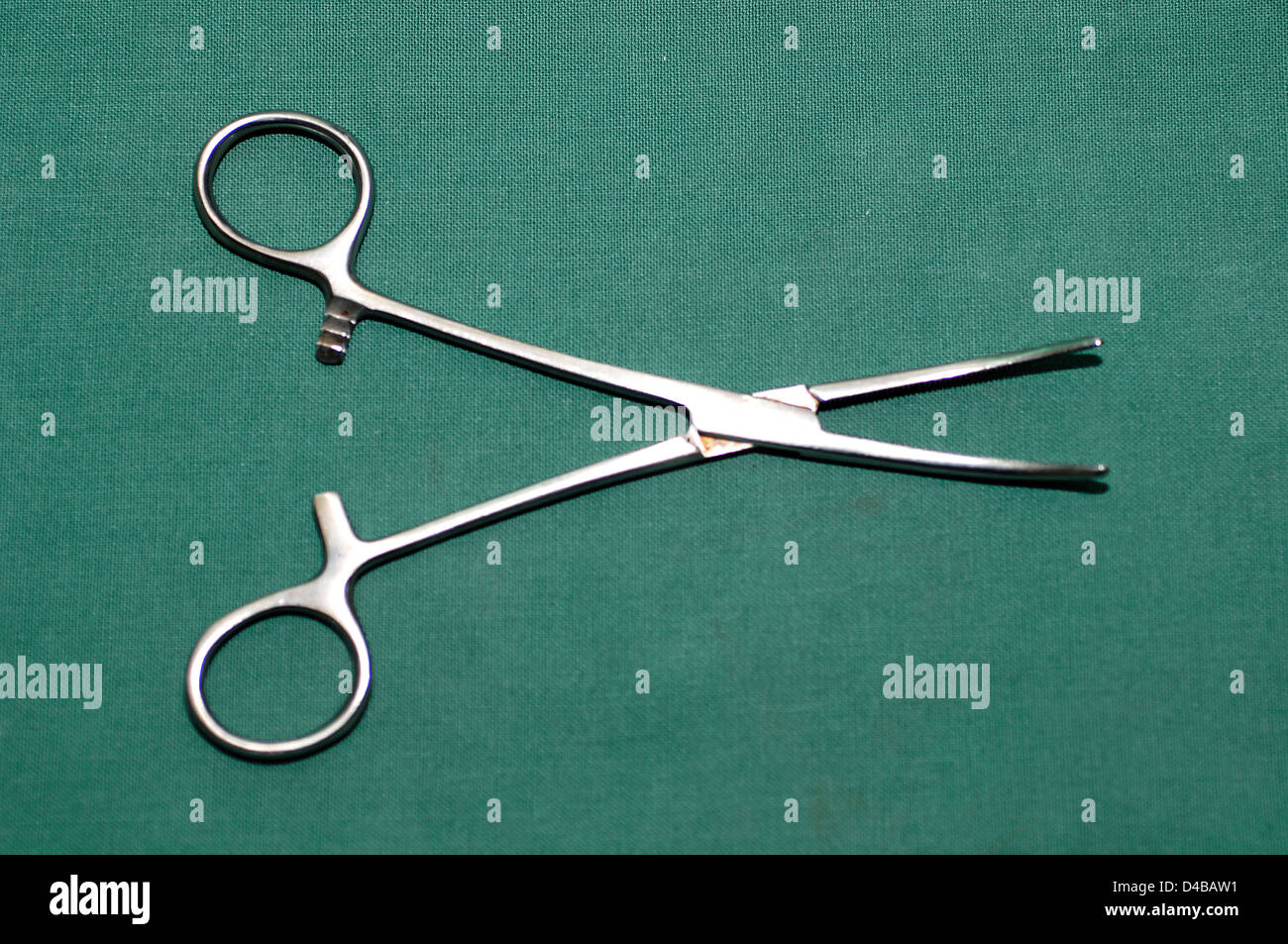 Artery forceps are used to compress an artery to forestall bleeding Stock Photo