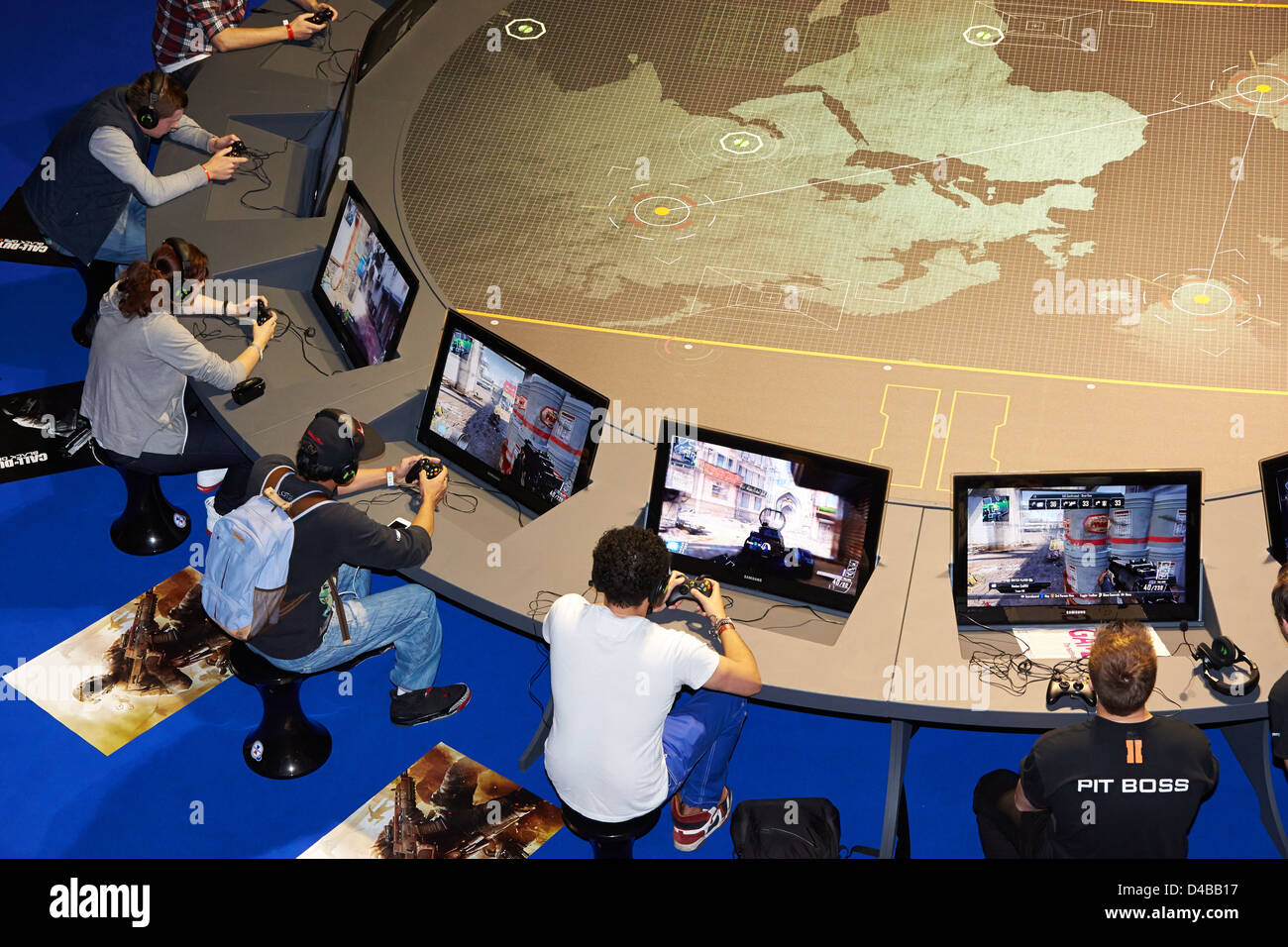Visitors compete in a multiplayer tournament of the Call of Duty Black Ops 2 computer game at the Eurogamer Expo in Earls Court Stock Photo
