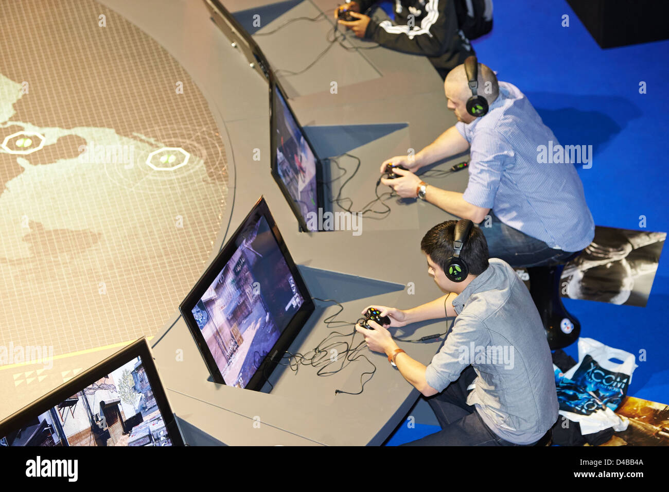 Visitors compete in a multiplayer tournament of the Call of Duty Black Ops 2 computer game at the Eurogamer Expo in Earls Court Stock Photo