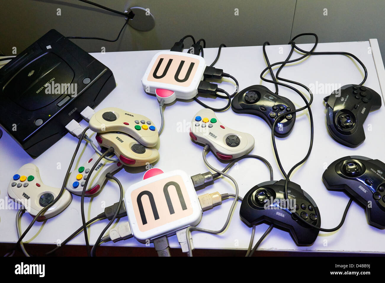 Old computer game console controllers at Eurogamer Expo in Earls Court London Stock Photo