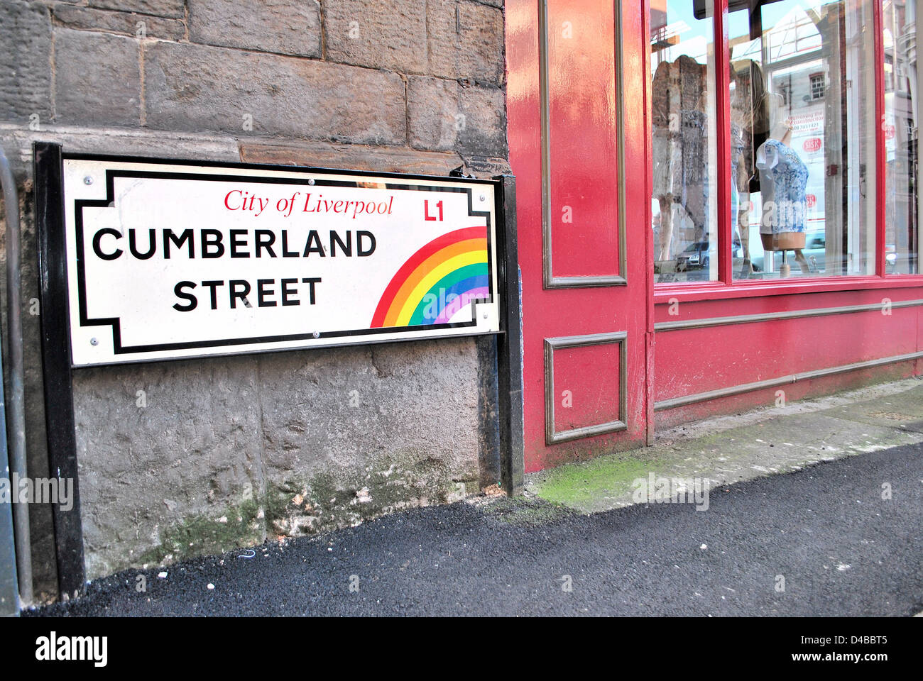 Gay, Cumberland street, Rainbow, LGBT, liverpool, Street sign, l1 Stock Photo