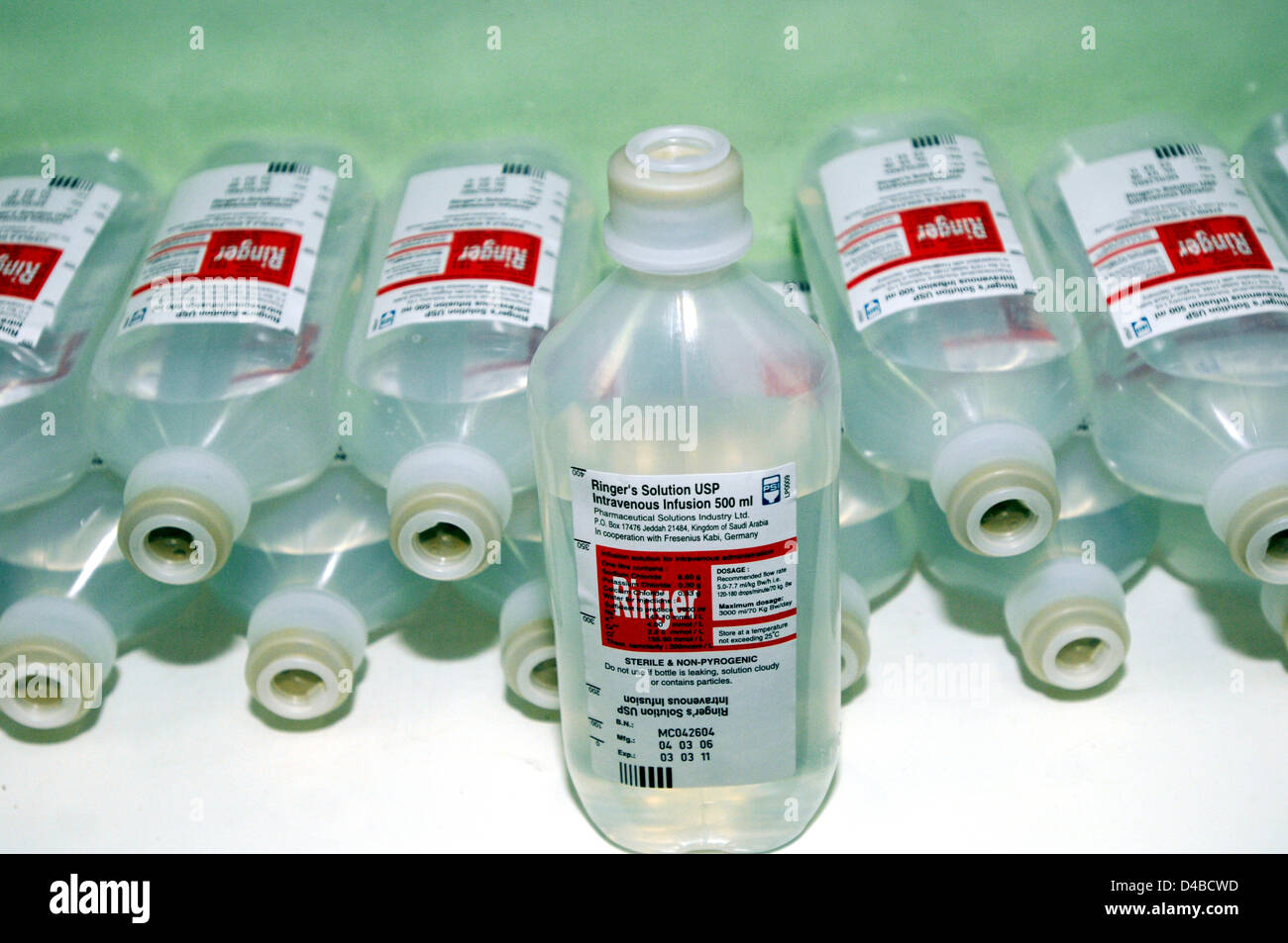 Ringer's lactate solution is isotonic when mixed with blood, it is meant for intravenous administration. Stock Photo