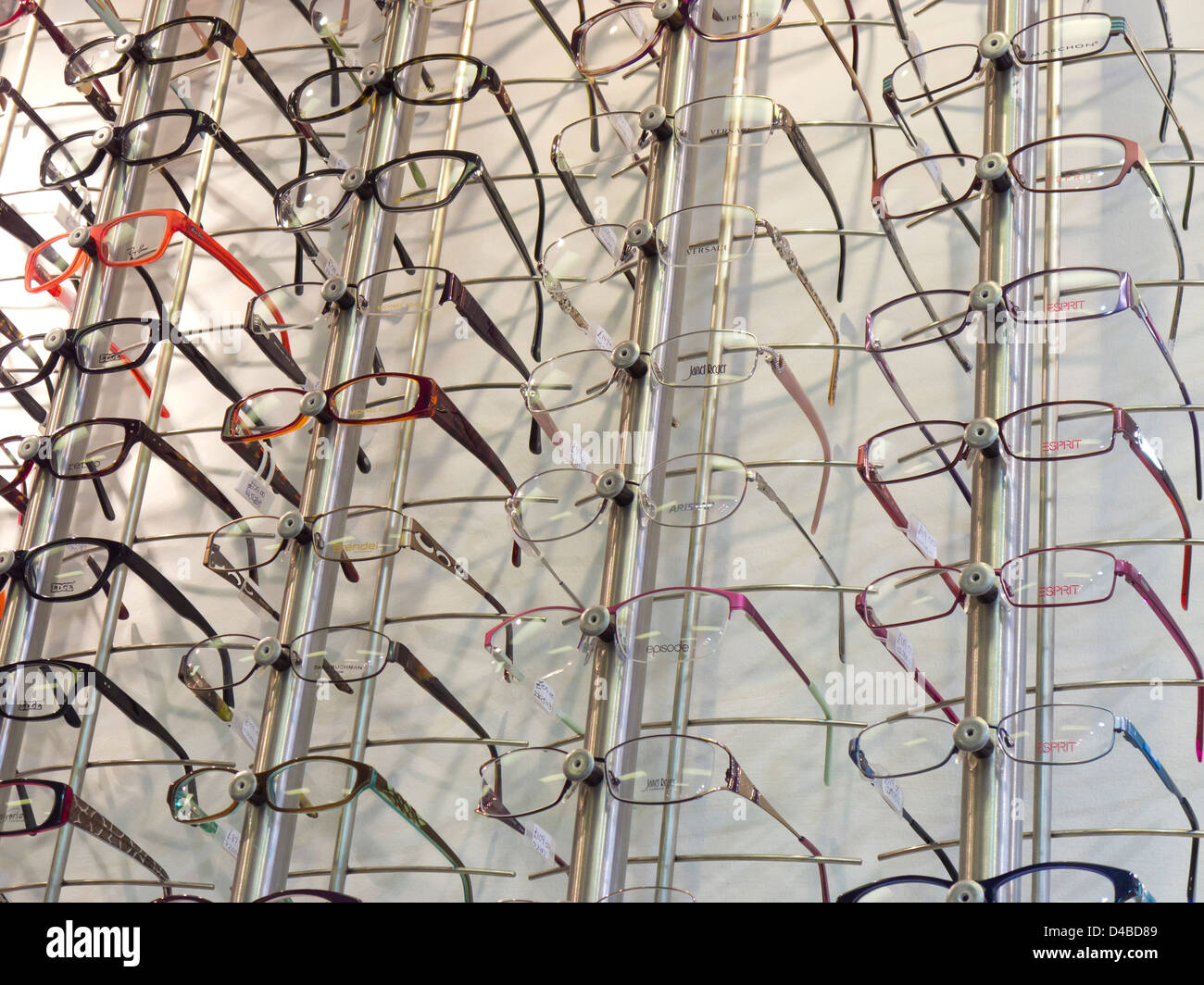 Spectacles glasses frames display at Optician Stock Photo Alamy