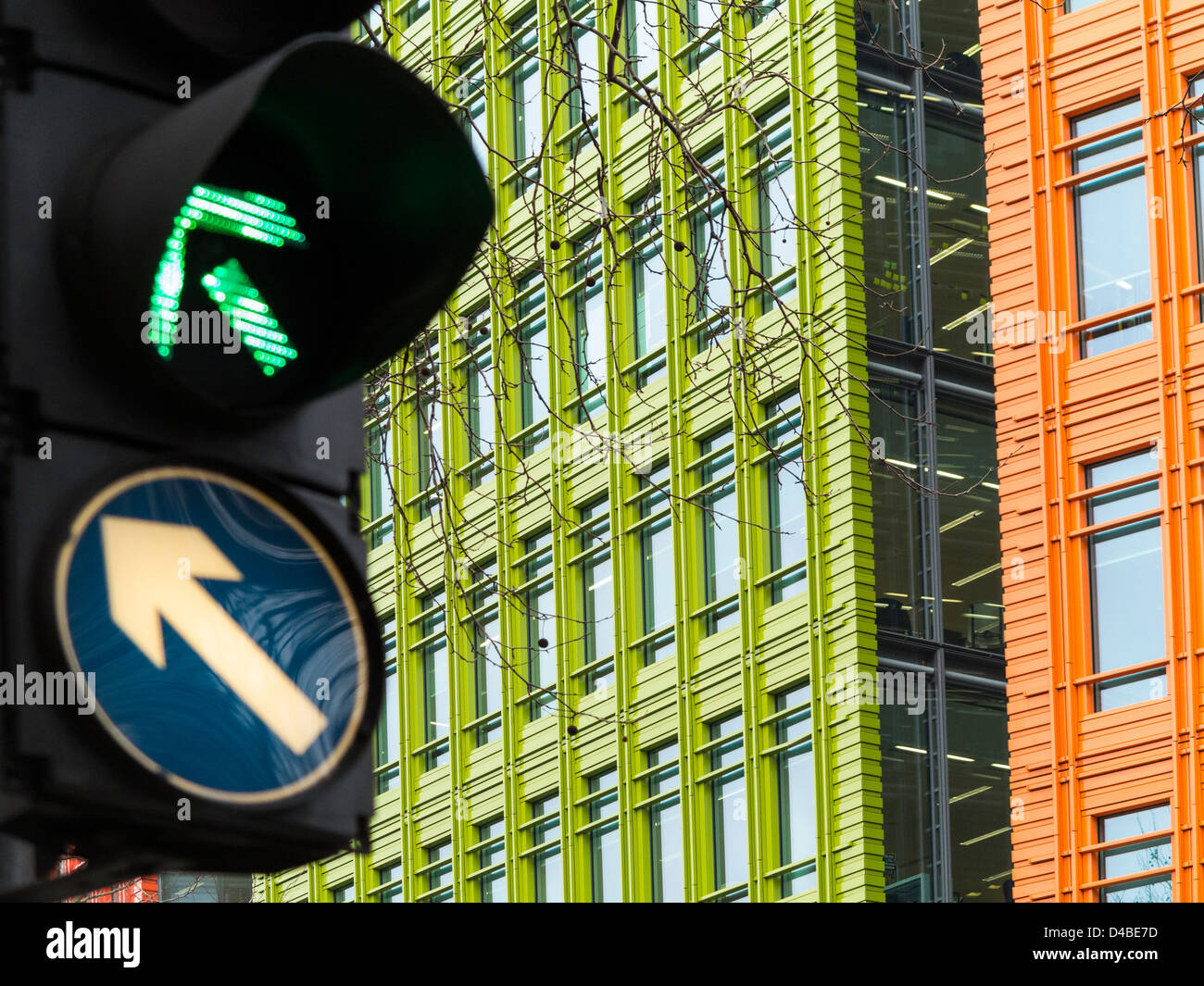 Modern brightly coloured architecture - red, green and orange buildings, London, England Stock Photo